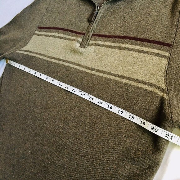 REUNION - Men’s Brown Sweater w Stripe Long Sleeve 1/4 Zipper Size‎ Medium - Picture 6 of 8
